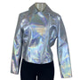 Allegra K Womens Silver Faux Leather Moto Jacket Holographic Design Size S