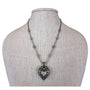 Elegant Silver Tone Heart Pendant Necklace With Decorative Beads Women