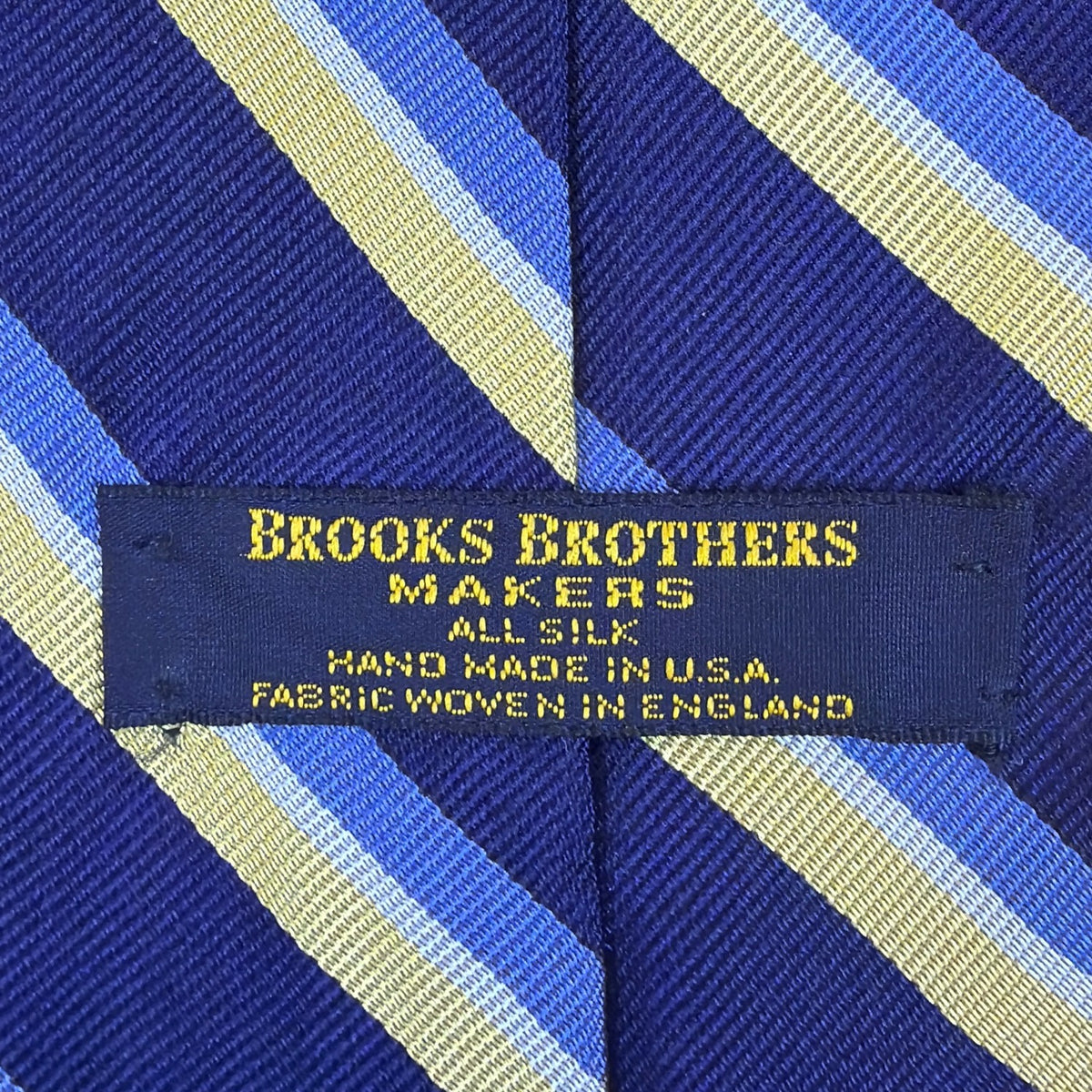 Vintage Brooks Brothers Mens Blue/Yellow Striped Silk Necktie Handmade In USA