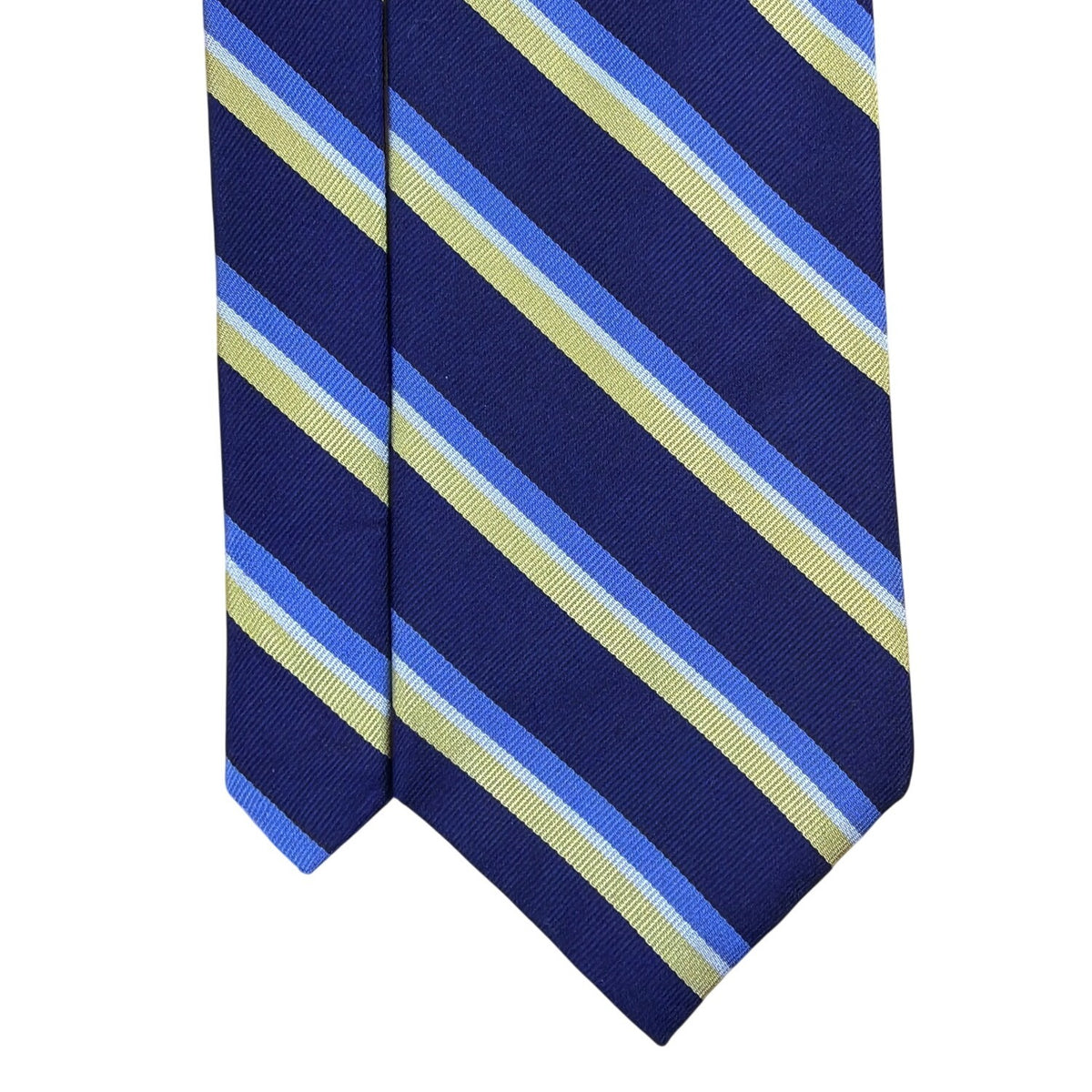 Vintage Brooks Brothers Mens Blue/Yellow Striped Silk Necktie Handmade In USA