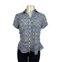 Ann Taylor Loft Womens Button-Down Short Sleeve Blue/Brown Blouse Size 2