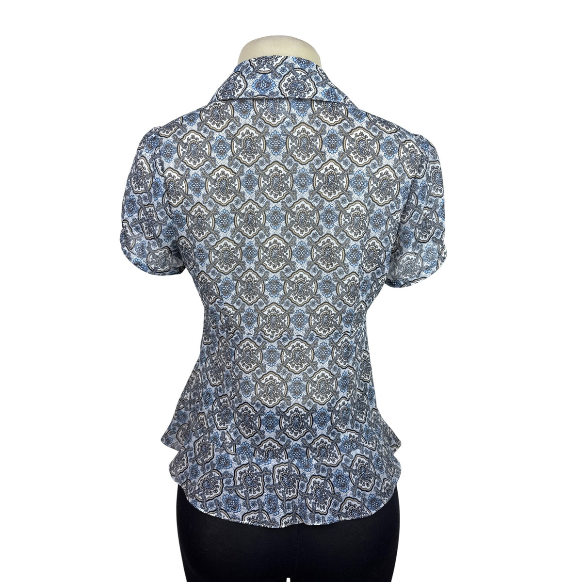 Ann Taylor Loft Womens Button-Down Short Sleeve Blue/Brown Blouse Size 2