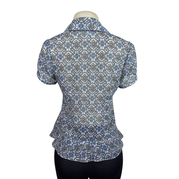 Ann Taylor Loft Womens Button-Down Short Sleeve Blue/Brown Blouse Size 2