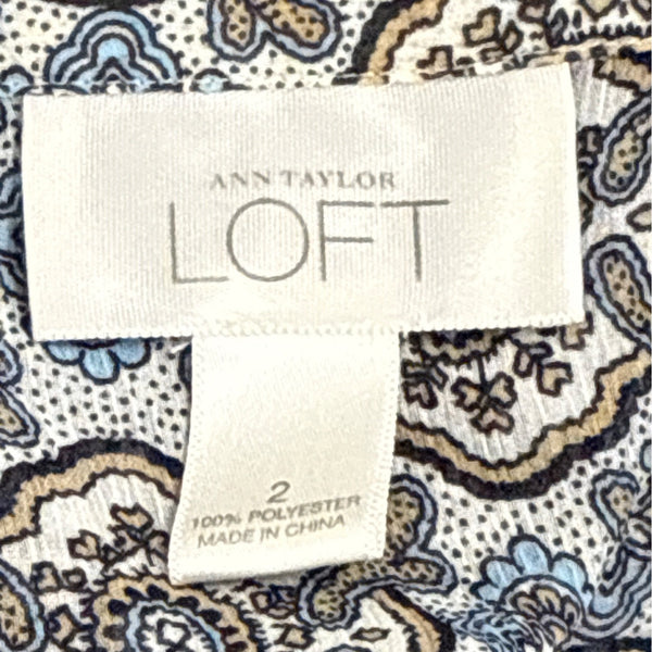Ann Taylor Loft Womens Button-Down Short Sleeve Blue/Brown Blouse Size 2