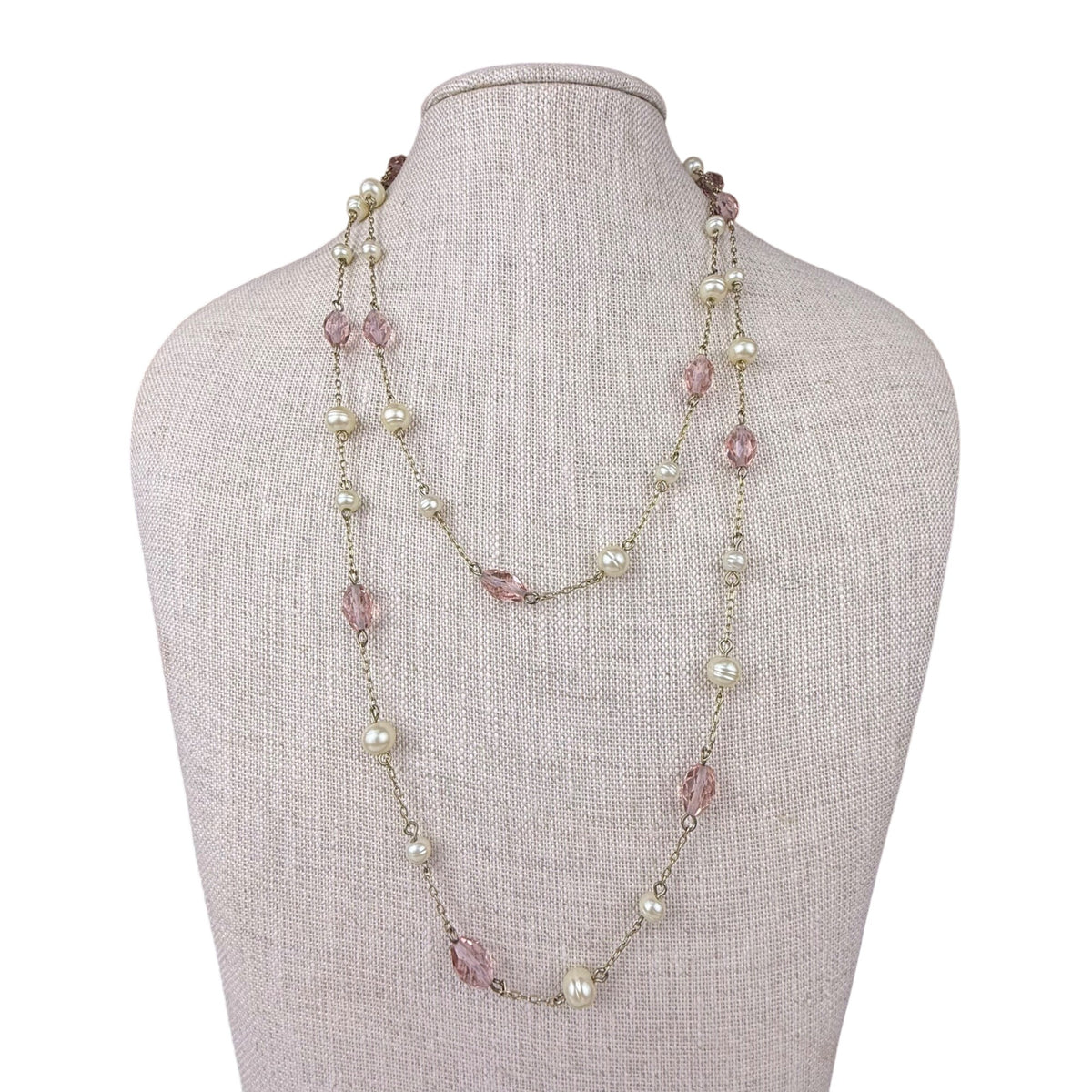 Ralph Lauren Womens Gold Tone Necklace With Pink & Pearl Beads