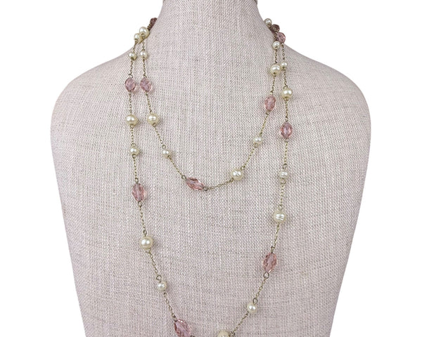Ralph Lauren Womens Gold Tone Necklace With Pink & Pearl Beads