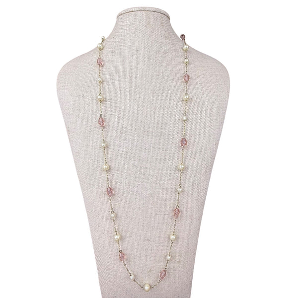 Ralph Lauren Womens Gold Tone Necklace With Pink & Pearl Beads