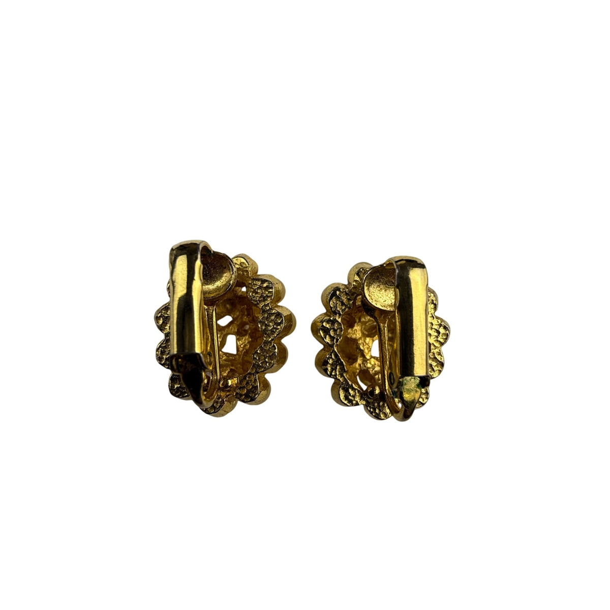 Gold Tone Clip-On Earrings With Faux Pearls & Rhinestones Cluster Design Vintage