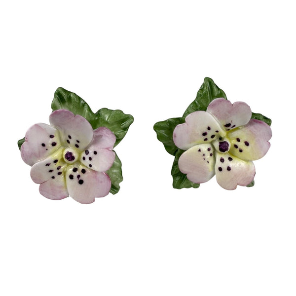Dorothy Ann Staffordshire Hand Painted Bone China Earrings Flower Embellished Studs Set