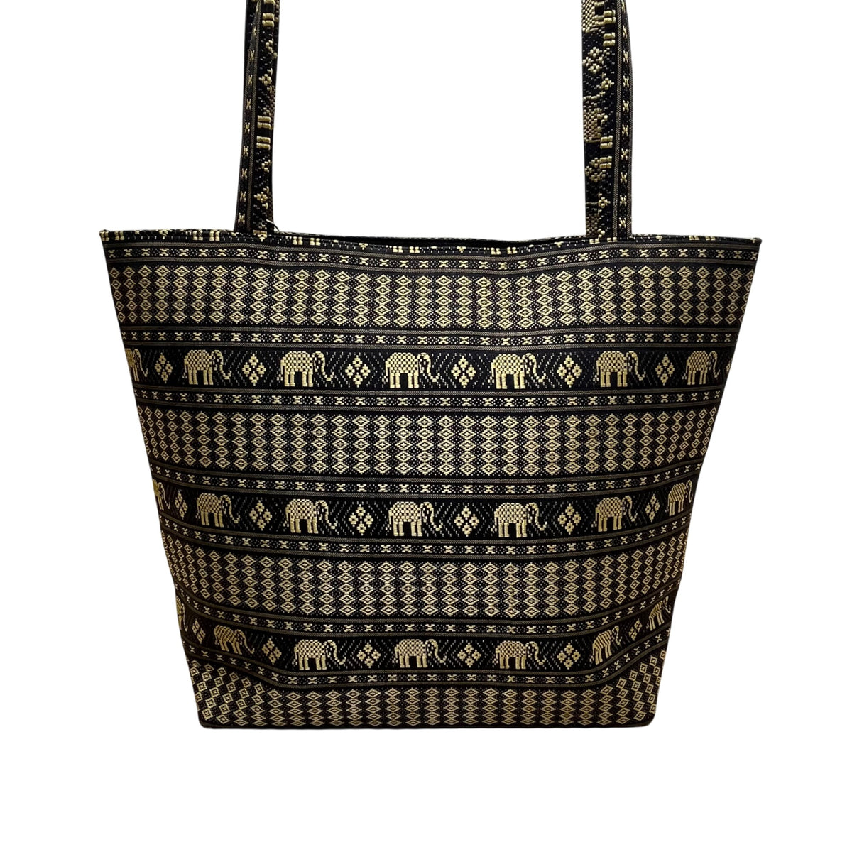 Handmade Women’s Black & Gold Elephant Pattern Tote Bag With Small Purse