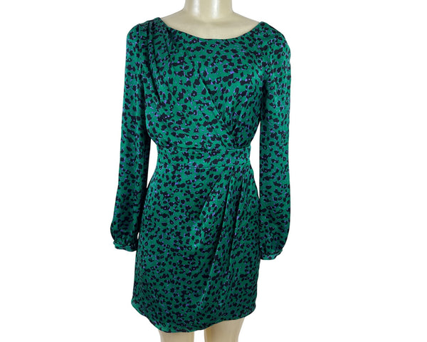 Shorkanna Green & Purple Animal Print Long Sleeve Mini Dress Sz 0