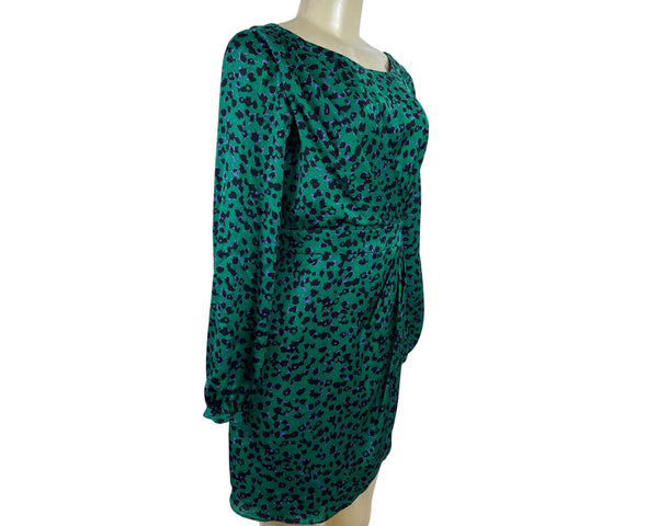 Shorkanna Green & Purple Animal Print Long Sleeve Mini Dress Sz 0