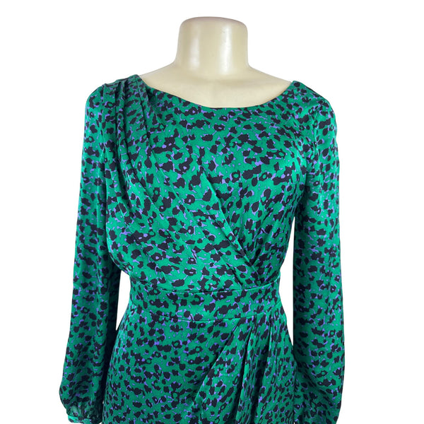 Shorkanna Green & Purple Animal Print Long Sleeve Mini Dress Sz 0