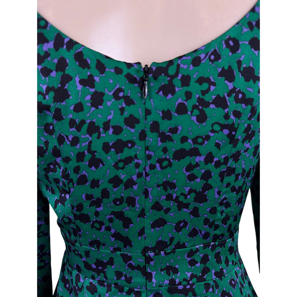 Shorkanna Green & Purple Animal Print Long Sleeve Mini Dress Sz 0