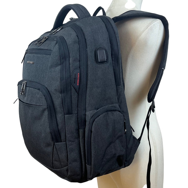 Kroser Unisex Charcoal USB Charging Water-Resistant Travel Laptop Backpack
