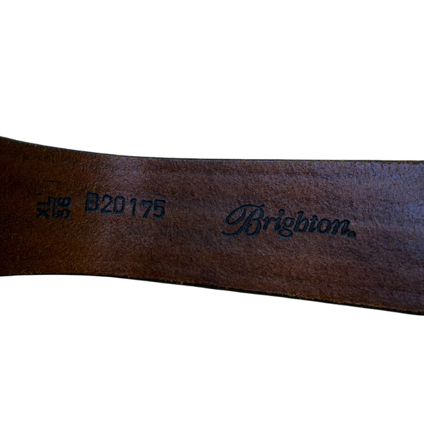 Brighton XL Brown Leather Floral Tooled Western Belt Engraved Silver Buckle