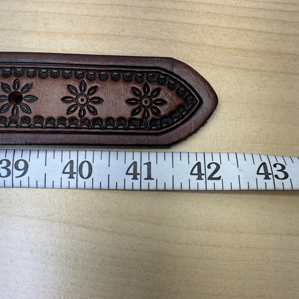 Brighton XL Brown Leather Floral Tooled Western Belt Engraved Silver Buckle