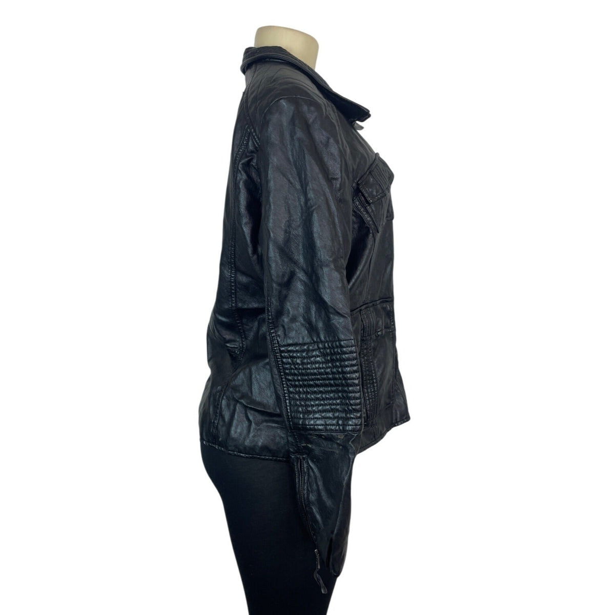 Lucky Brand Womens Black Foux Leather Jacket With Quilted Accents Sz XL - New