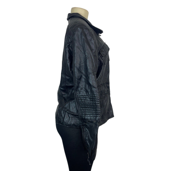 Lucky Brand Womens Black Foux Leather Jacket With Quilted Accents Sz XL - New