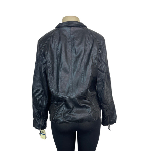 Lucky Brand Womens Black Foux Leather Jacket With Quilted Accents Sz XL - New