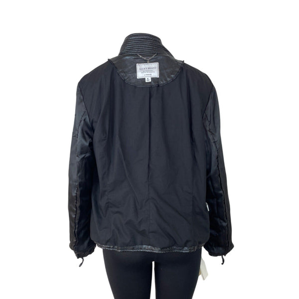 Lucky Brand Womens Black Foux Leather Jacket With Quilted Accents Sz XL - New
