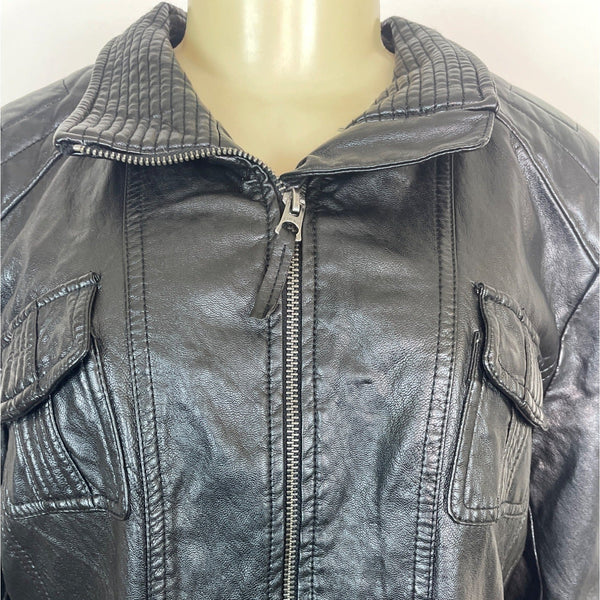 Lucky Brand Womens Black Foux Leather Jacket With Quilted Accents Sz XL - New