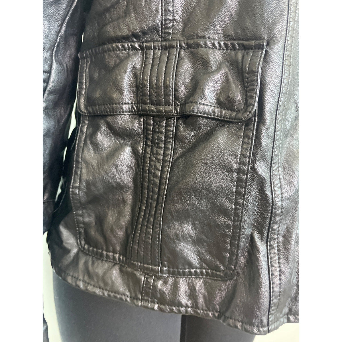 Lucky Brand Womens Black Foux Leather Jacket With Quilted Accents Sz XL - New