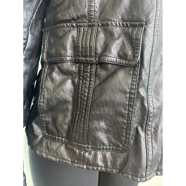 Lucky Brand Womens Black Foux Leather Jacket With Quilted Accents Sz XL - New