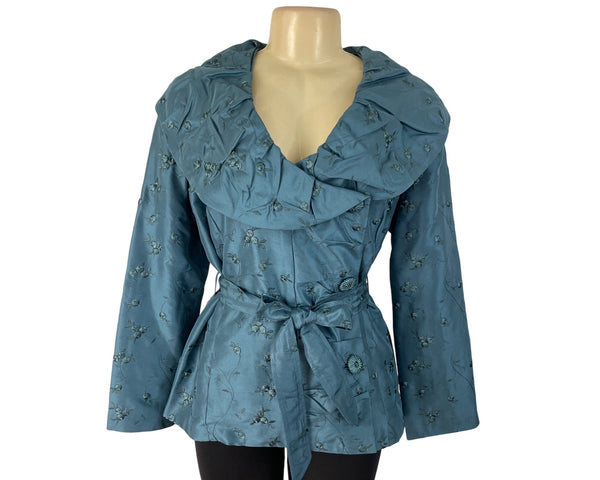 Vintage Keke Collection Women’s Teal Floral Embroidered Wrap Jacket Sz M - New
