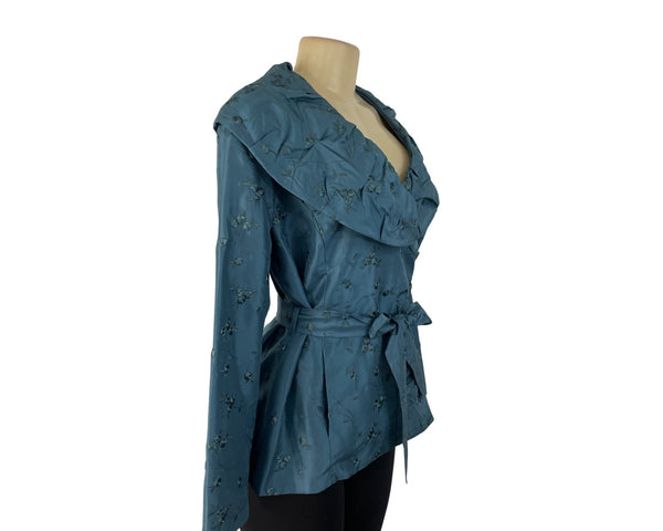 Vintage Keke Collection Women’s Teal Floral Embroidered Wrap Jacket Sz M - New