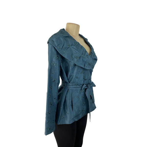 Vintage Keke Collection Women’s Teal Floral Embroidered Wrap Jacket Sz M - New