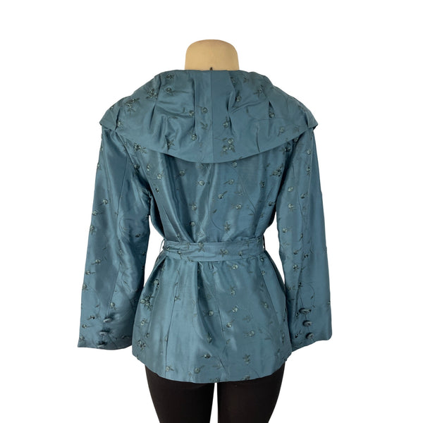 Vintage Keke Collection Women’s Teal Floral Embroidered Wrap Jacket Sz M - New