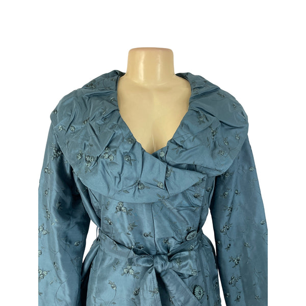 Vintage Keke Collection Women’s Teal Floral Embroidered Wrap Jacket Sz M - New