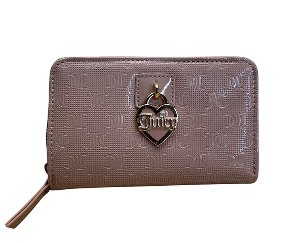 Juicy Couture Embossed Zip-Around With Heart Charm & Snap Closure Wallet Sz M