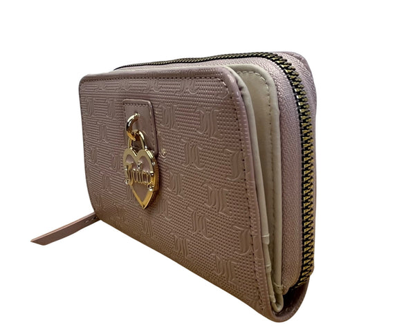 Juicy Couture Embossed Zip-Around With Heart Charm & Snap Closure Wallet Sz M