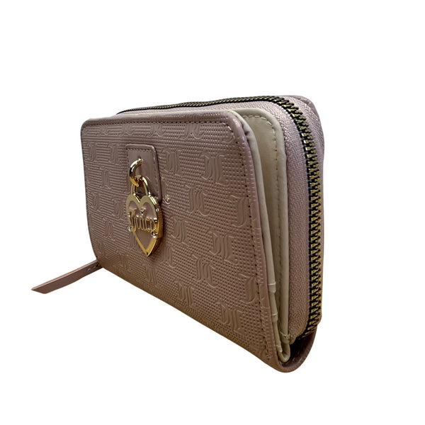 Juicy Couture Embossed Zip-Around With Heart Charm & Snap Closure Wallet Sz M