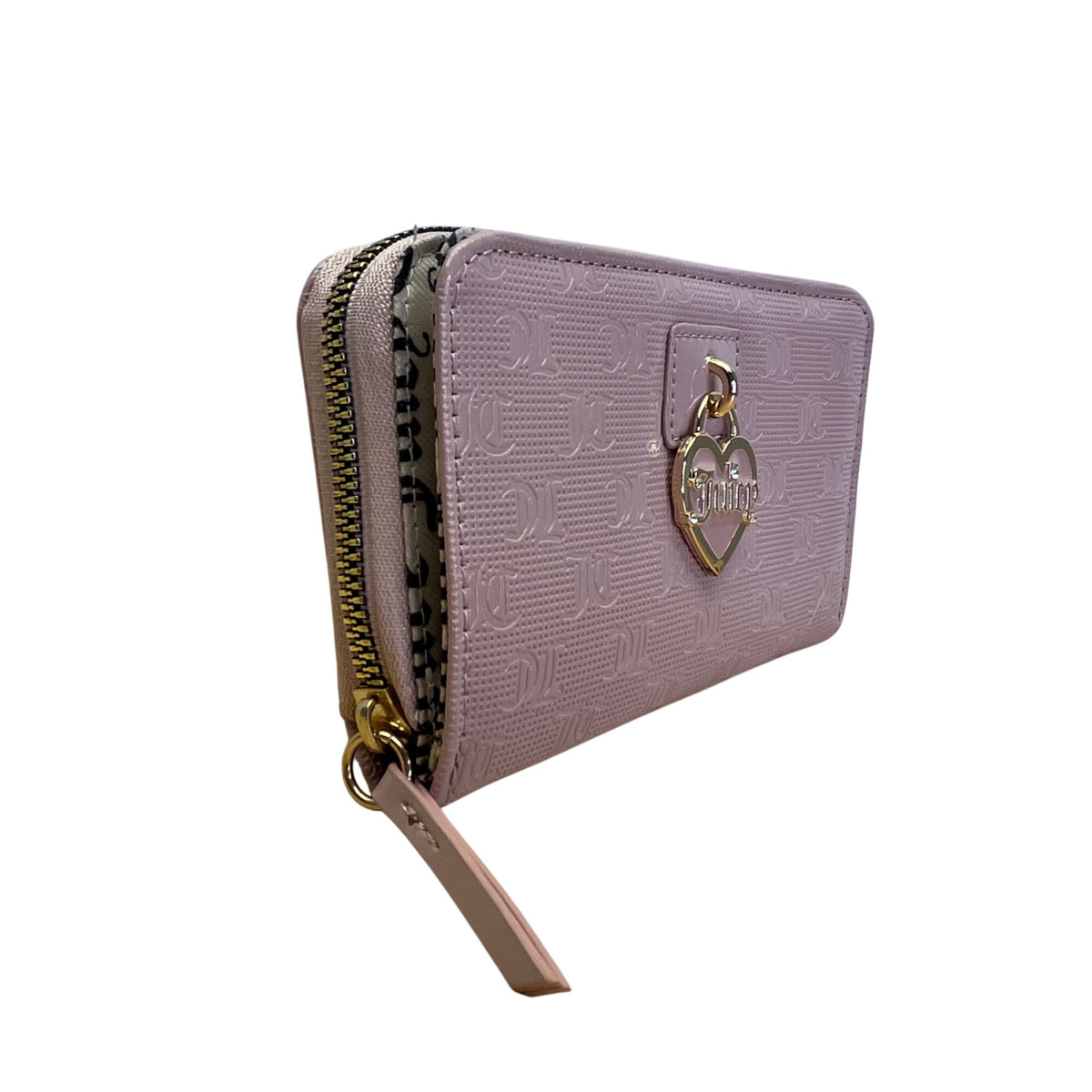 Juicy Couture Embossed Zip-Around With Heart Charm & Snap Closure Wallet Sz M