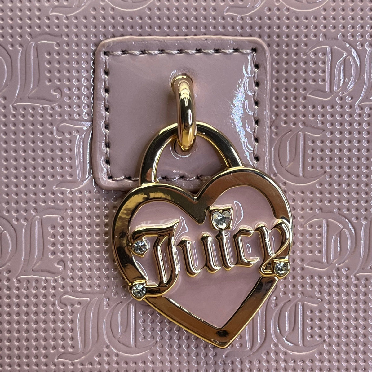 Juicy Couture Embossed Zip-Around With Heart Charm & Snap Closure Wallet Sz M