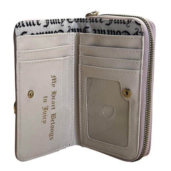 Juicy Couture Embossed Zip-Around With Heart Charm & Snap Closure Wallet Sz M