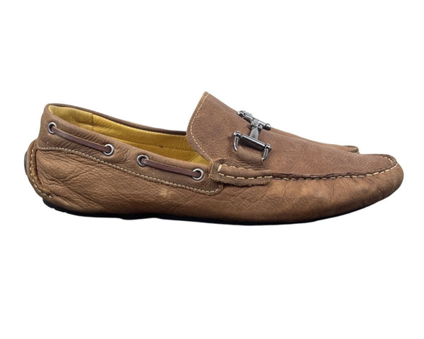 Mercanti Fiorentini Mens Cognac Brown Leather Moccasin Driver Loafers Size 13M
