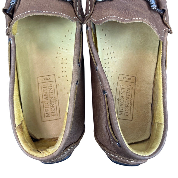 Mercanti Fiorentini Mens Cognac Brown Leather Moccasin Driver Loafers Size 13M