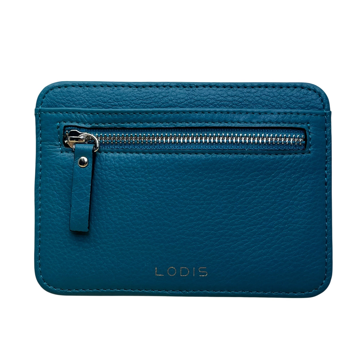 Lodis Women’s Teal Leather RFID Slim Wallet Card Holder With Zipper Pocket