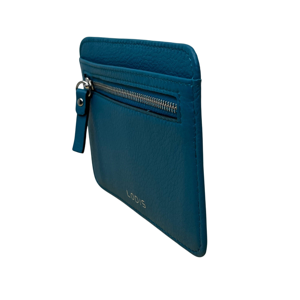 Lodis Women’s Teal Leather RFID Slim Wallet Card Holder With Zipper Pocket