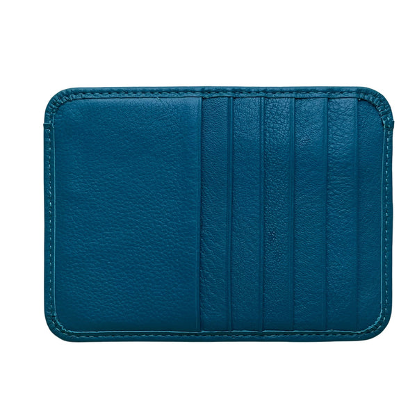 Lodis Women’s Teal Leather RFID Slim Wallet Card Holder With Zipper Pocket