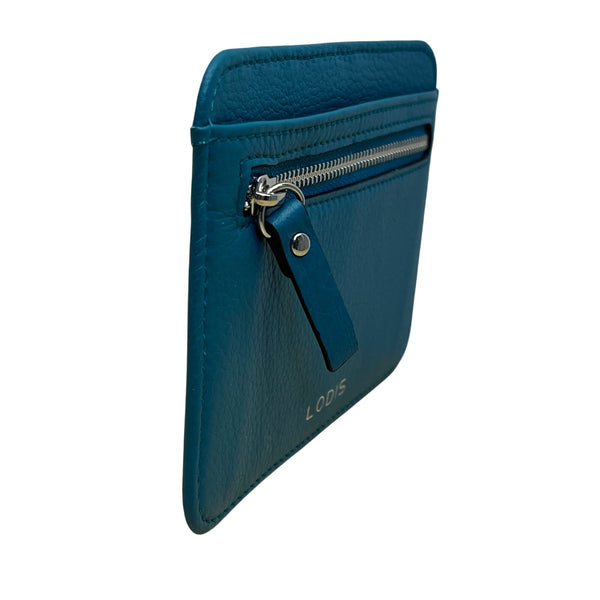 Lodis Women’s Teal Leather RFID Slim Wallet Card Holder With Zipper Pocket