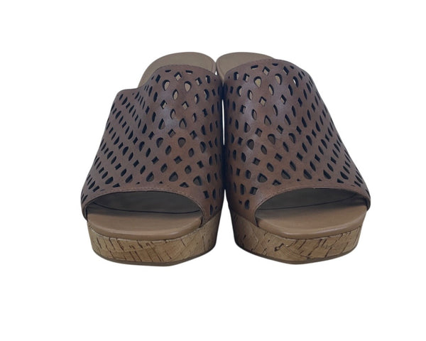 Franco Sarto Women’s Perforated Leather Wedge Sandals With Cork Heel Size 8.5M