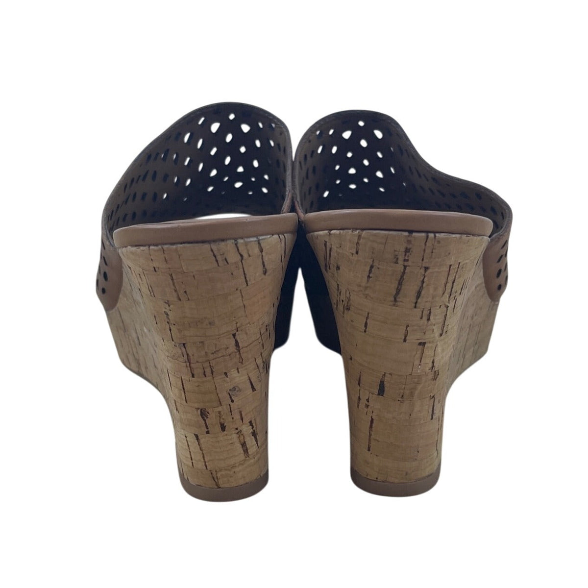 Franco Sarto Women’s Perforated Leather Wedge Sandals With Cork Heel Size 8.5M