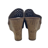 Franco Sarto Women’s Perforated Leather Wedge Sandals With Cork Heel Size 8.5M