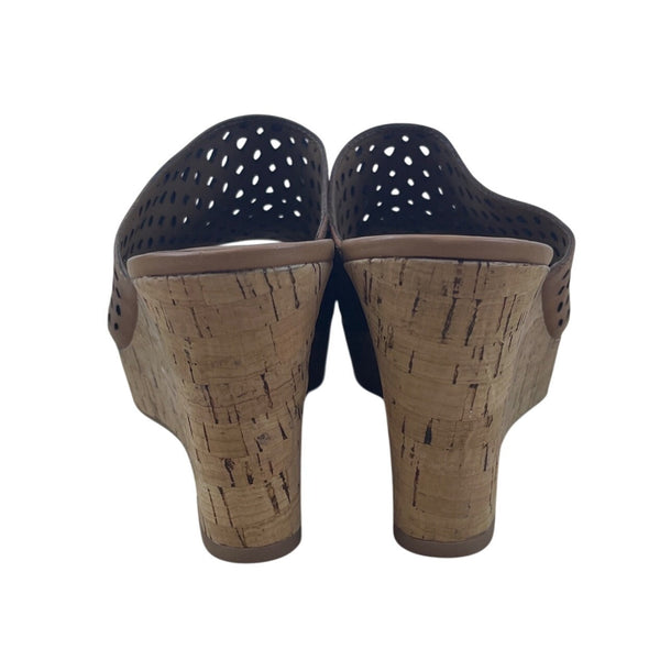 Franco Sarto Women’s Perforated Leather Wedge Sandals With Cork Heel Size 8.5M