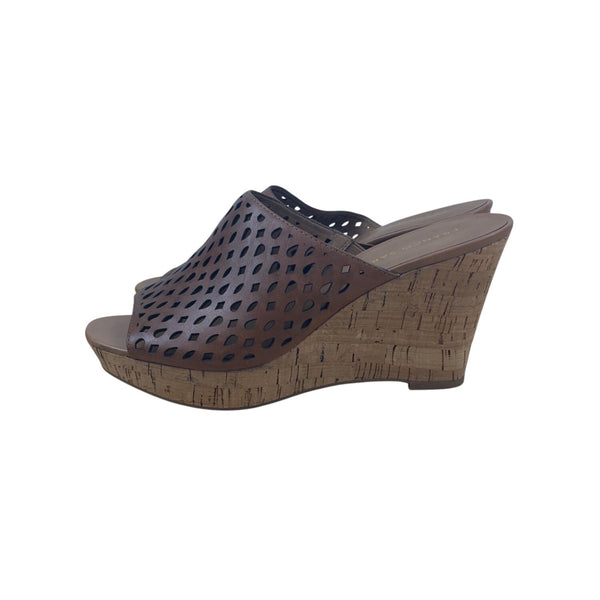 Franco Sarto Women’s Perforated Leather Wedge Sandals With Cork Heel Size 8.5M